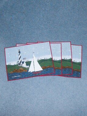 4 Warren Kimble Coastal Breeze Lighthouse Sailboat nautical tapestry placemats